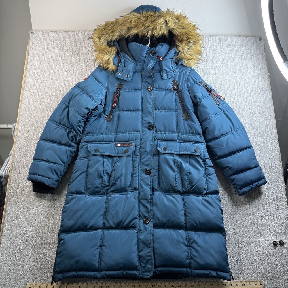 Canada Weather Gear Parka Coat Women's Size Large Faux Fur Hood Blue Insulated